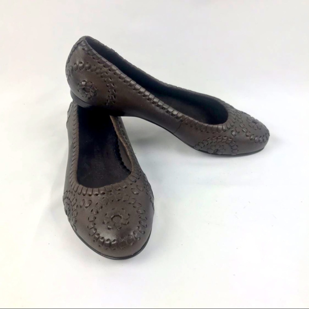 Women's Brown Embossed Leather Ballet Flats